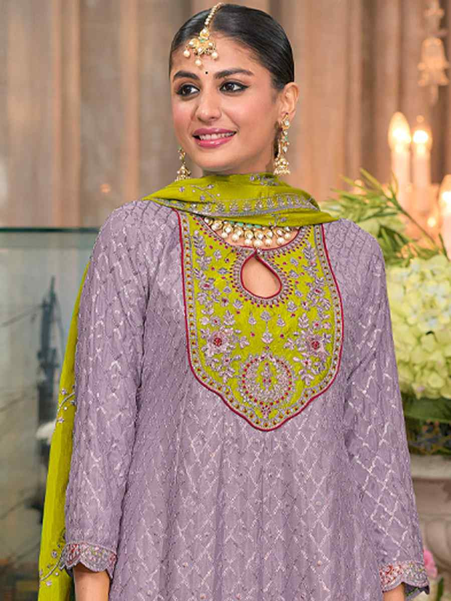 Purple Heavy ChinonEmbroidery Casual Festival Doti Pant Salwar Kameez