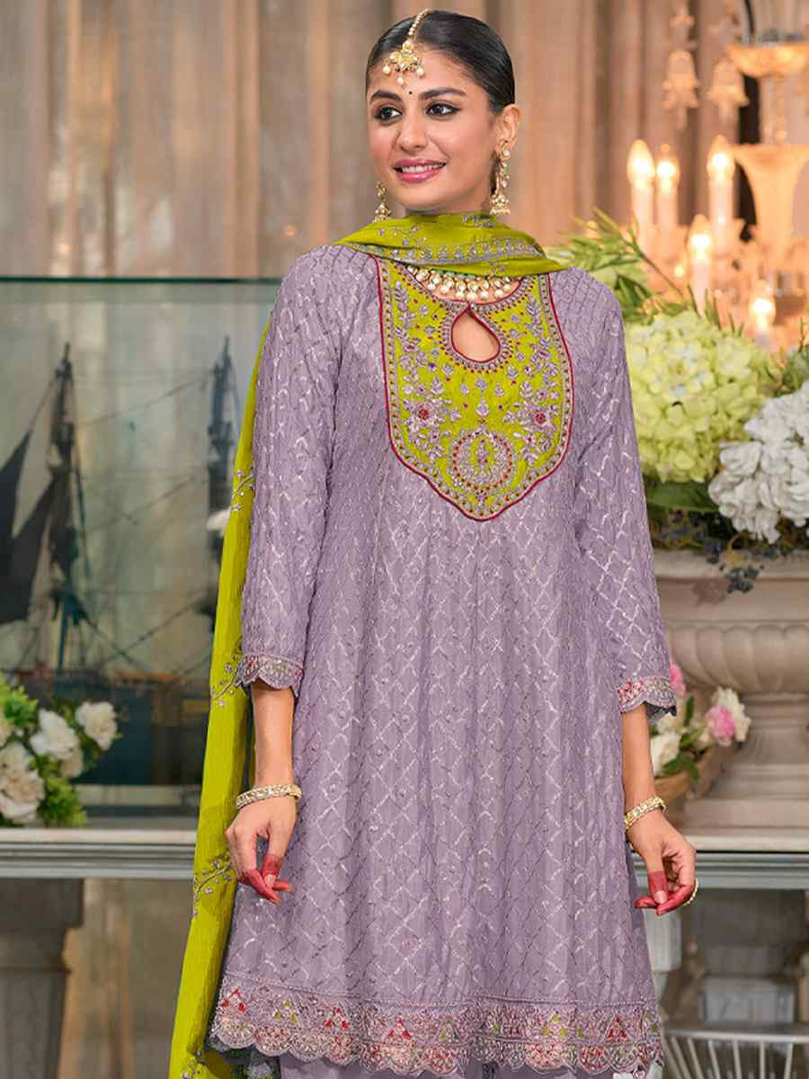 Purple Heavy ChinonEmbroidery Casual Festival Doti Pant Salwar Kameez