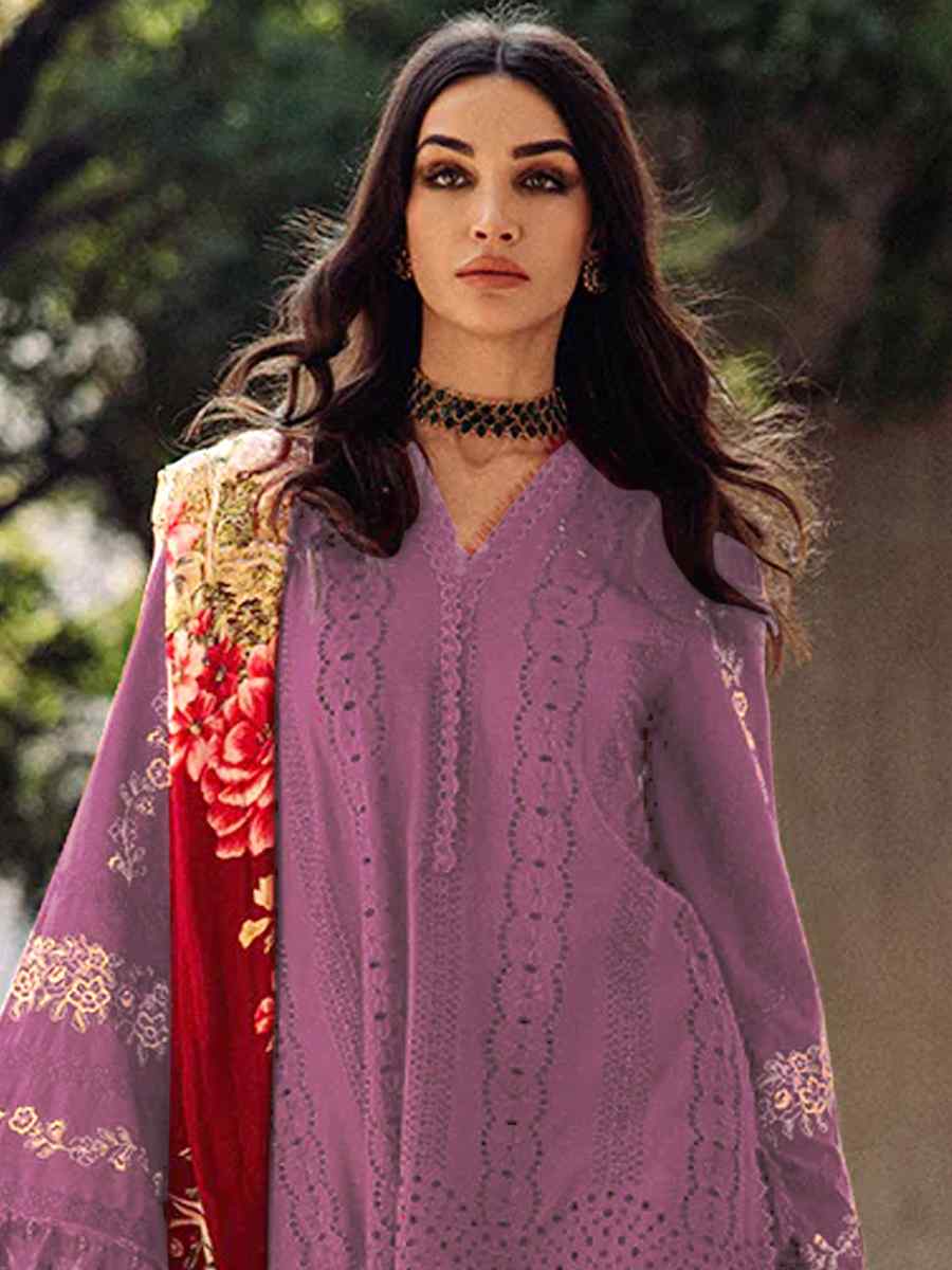 Purple Heavy Cotton Embroidered Festival Casual Pant Salwar Kameez
