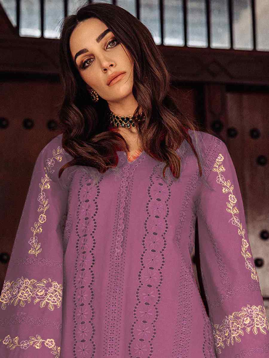 Purple Heavy Cotton Embroidered Festival Casual Pant Salwar Kameez