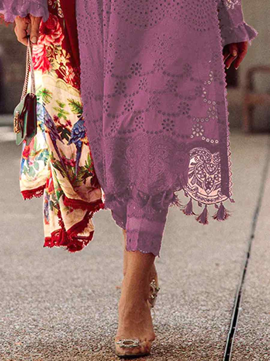 Purple Heavy Cotton Embroidered Festival Casual Pant Salwar Kameez