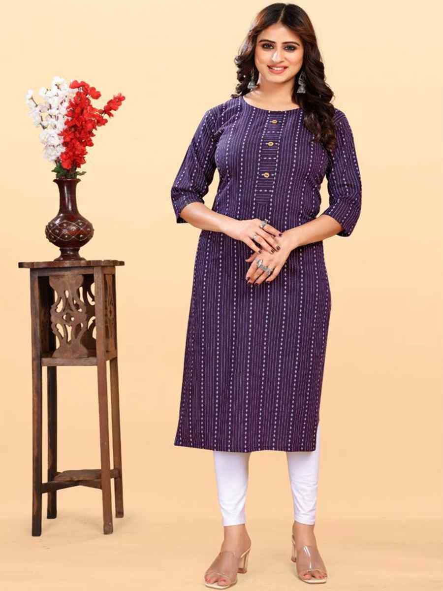 Purple Heavy Cotton Handwoven Festival Casual Kurti