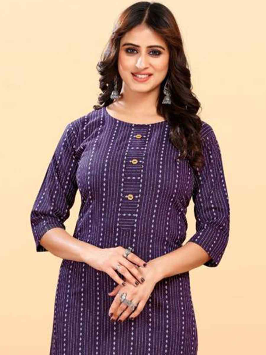 Purple Heavy Cotton Handwoven Festival Casual Kurti