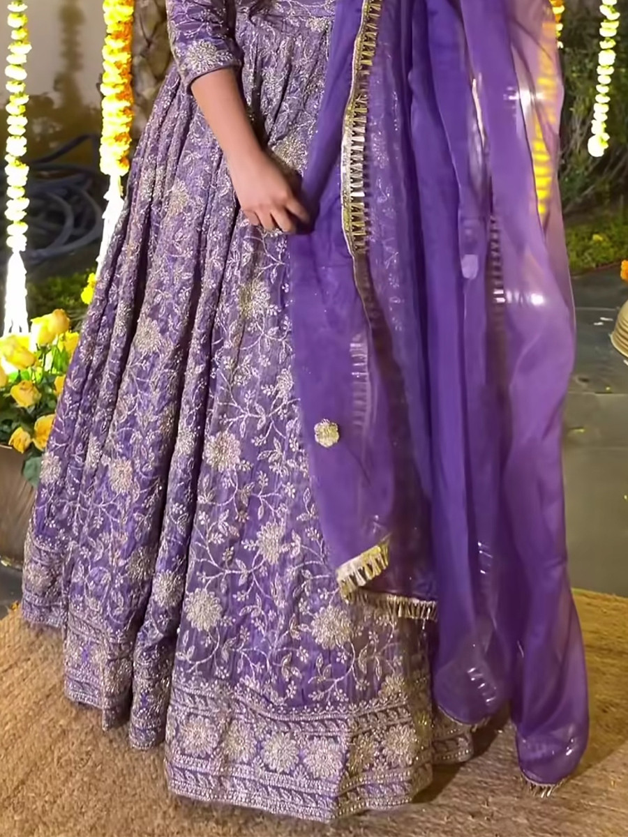 Purple Heavy Crunchy Silk Embroidery Sequins Party Wedding Festival Casual Ready Anarkali Pant Salwar Kameez