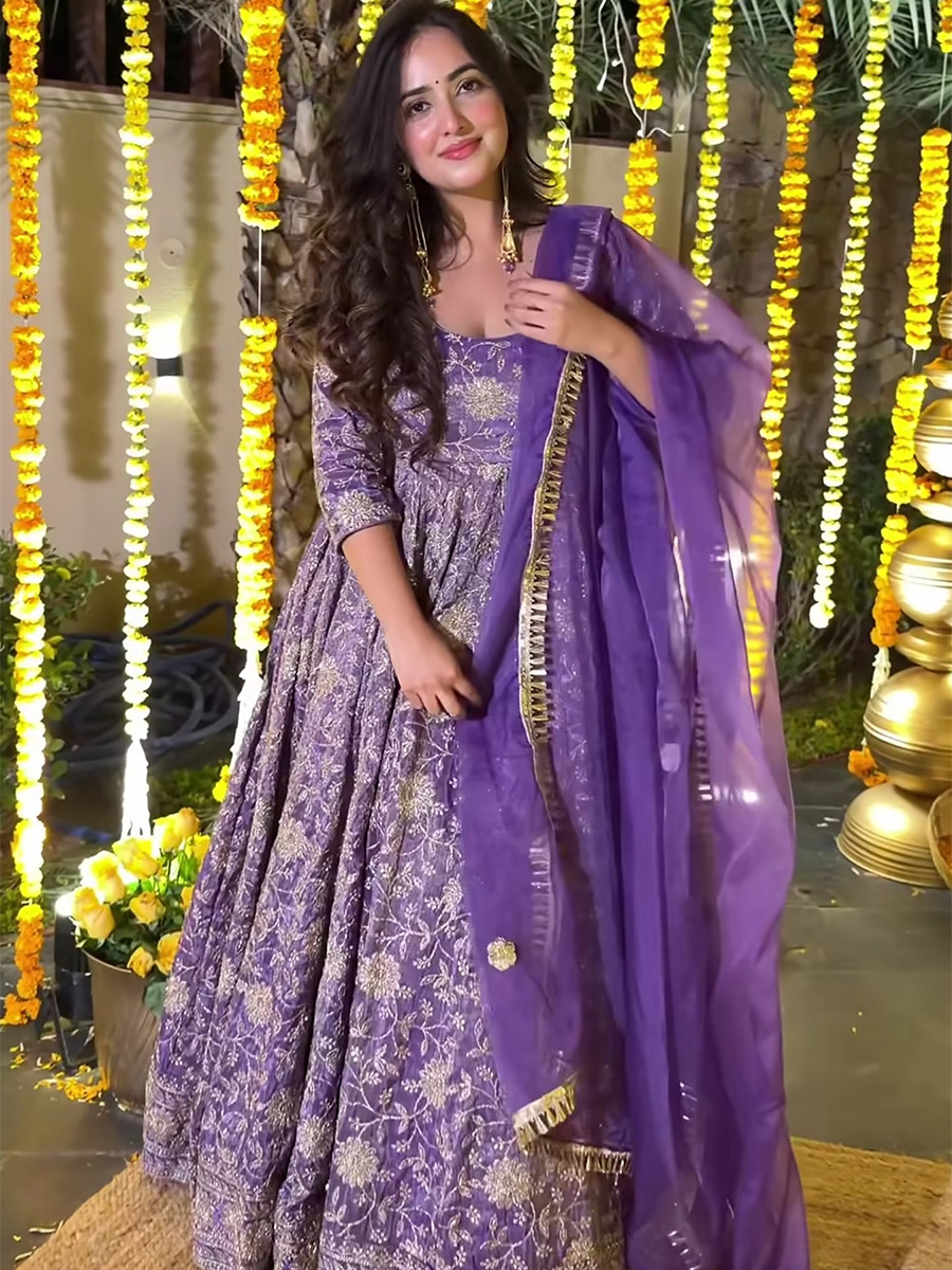 Purple Heavy Crunchy Silk Embroidery Sequins Party Wedding Festival Casual Ready Anarkali Pant Salwar Kameez