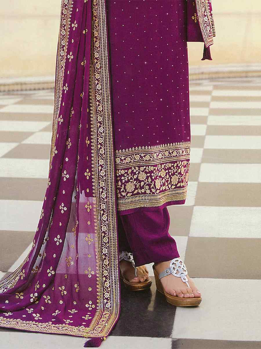 Purple Heavy Dola Silk Embroidered Festival Wedding Bollywood Style Pant Salwar Kameez