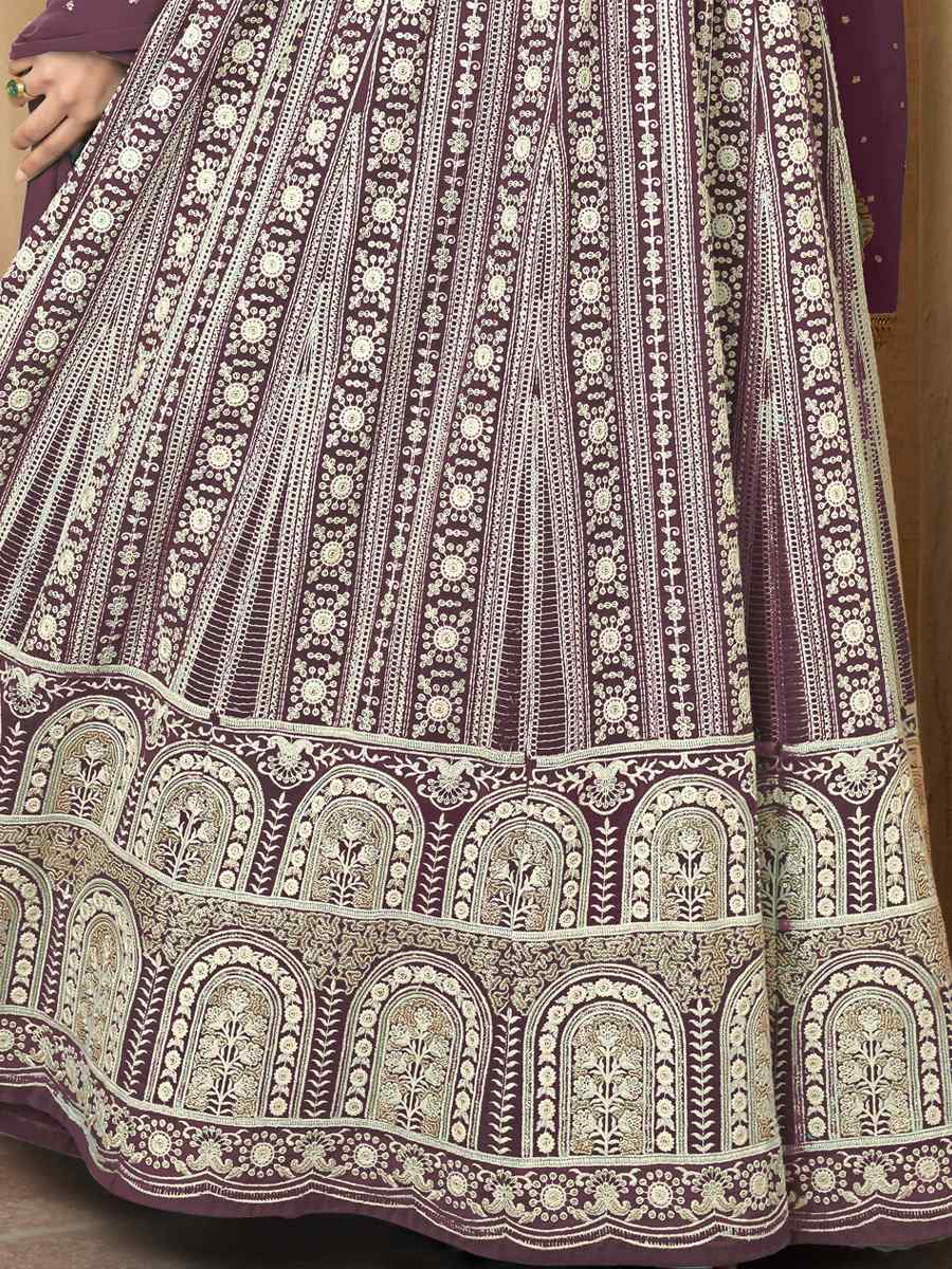 Purple Heavy Faux Georgette Embroidered Festival Party Anarkali Salwar Kameez