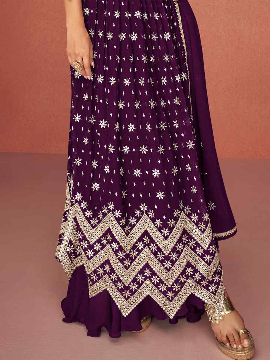 Purple Heavy Faux Georgette Embroidered Festival Wedding Anarkali Salwar Kameez