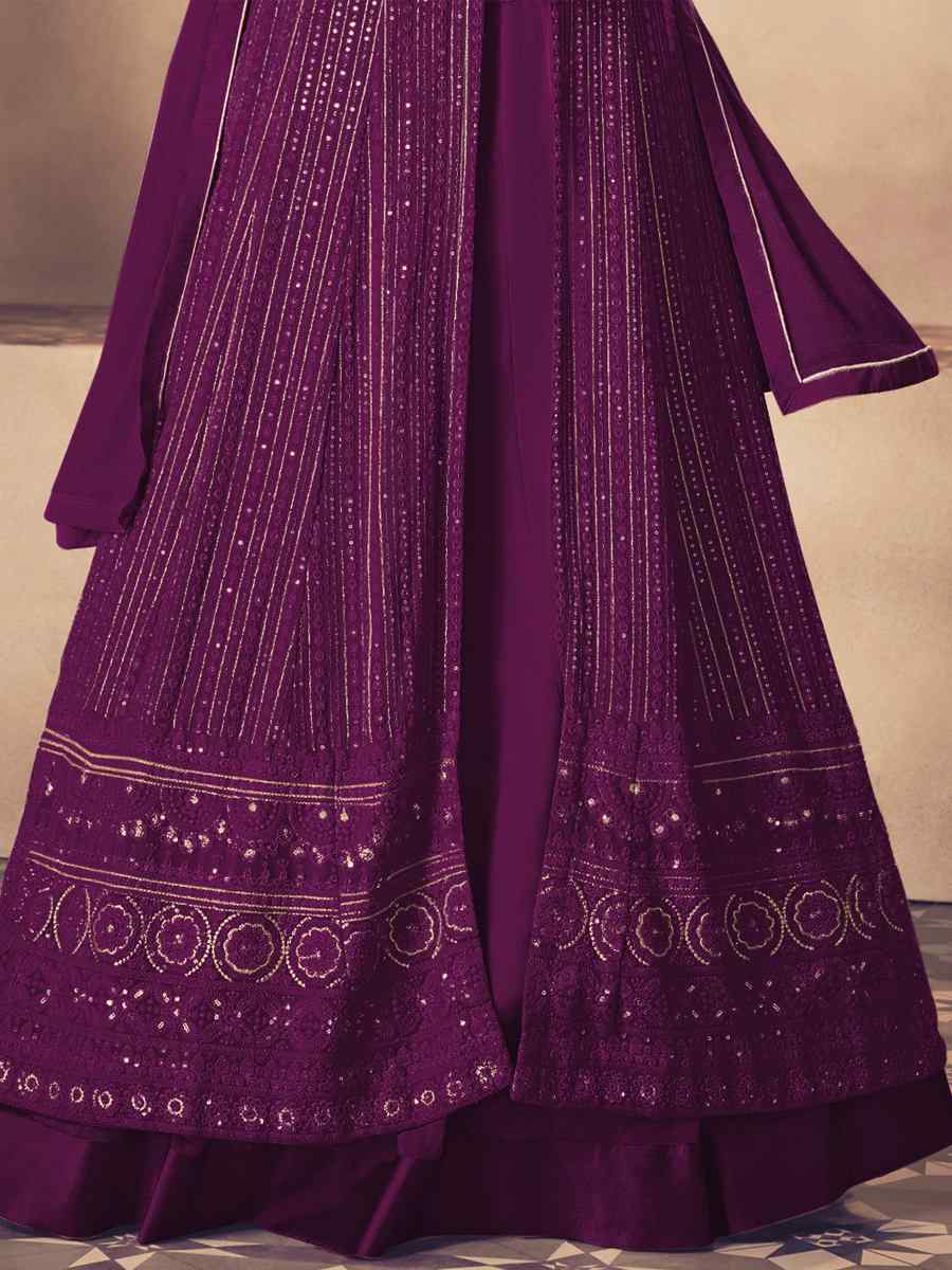 Purple Heavy Faux Georgette Embroidered Festival Wedding Anarkali Salwar Kameez