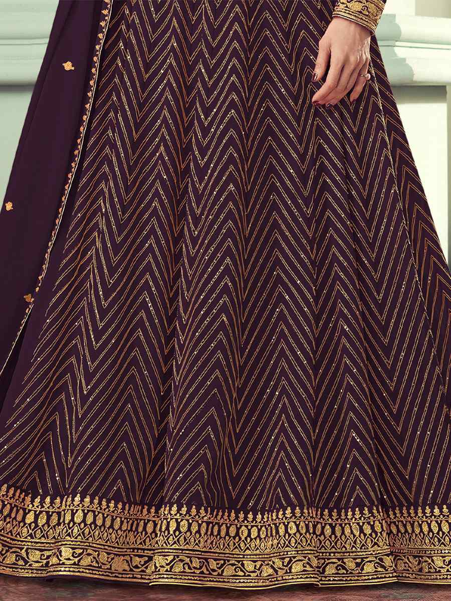 Purple Heavy Faux Georgette Embroidered Festival Wedding Bollywood Style Anarkali Salwar Kameez