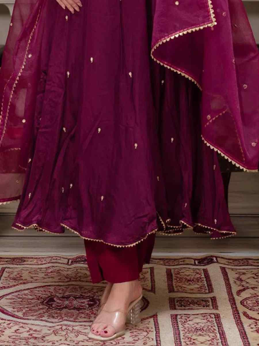 Purple Heavy Faux Georgette Embroidery Party Wedding Festival Casual Ready Pant Anarkali Salwar Kameez