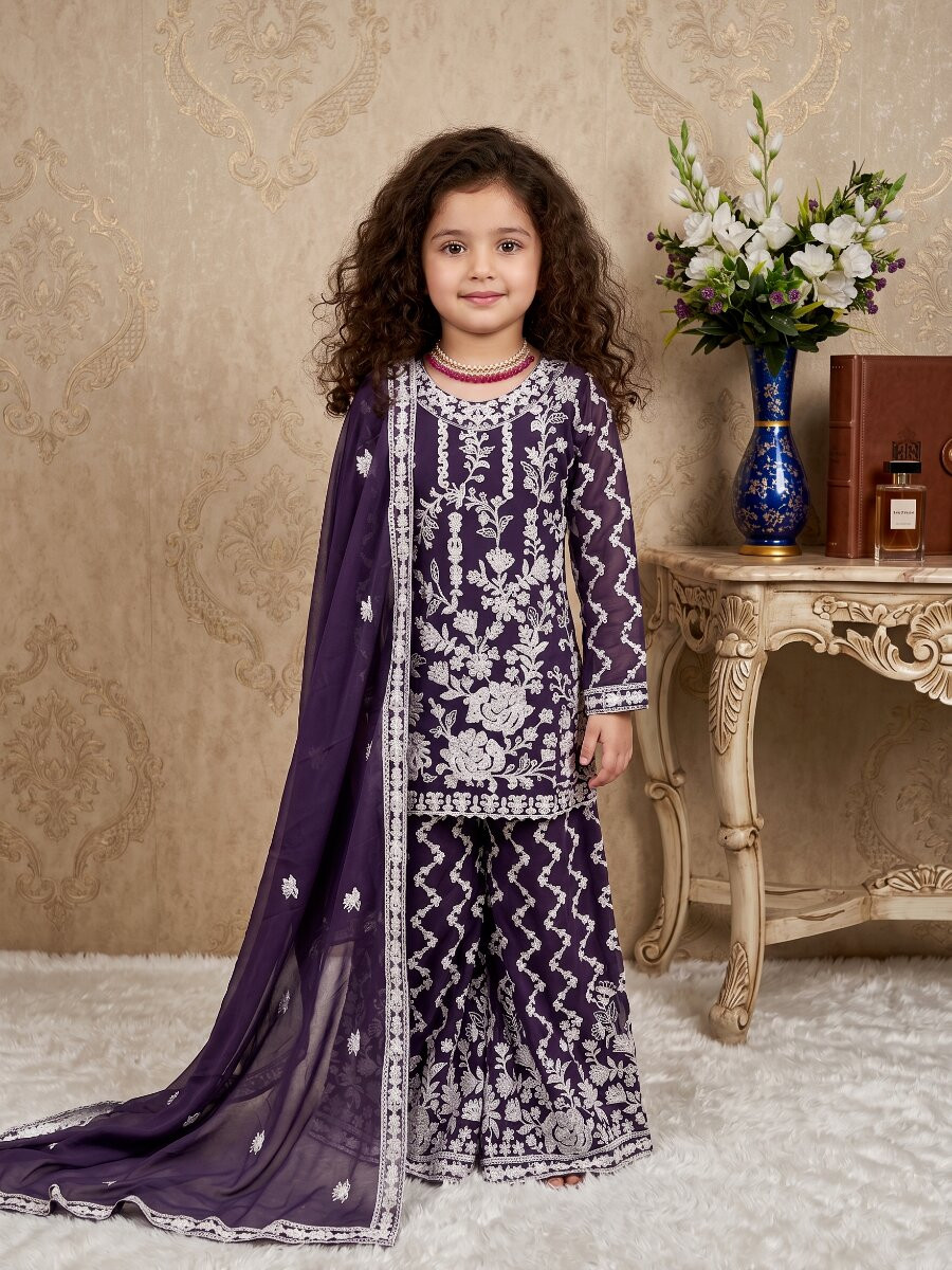 Purple Heavy fox georgette Embroidered Ethnic Casual Festival Party Wedding Salwars Girls Wear