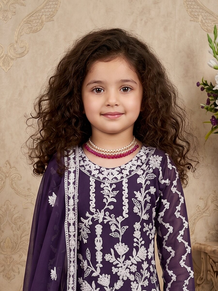 Purple Heavy fox georgette Embroidered Ethnic Casual Festival Party Wedding Salwars Girls Wear