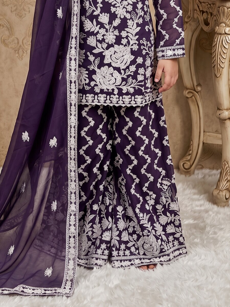Purple Heavy fox georgette Embroidered Ethnic Casual Festival Party Wedding Salwars Girls Wear