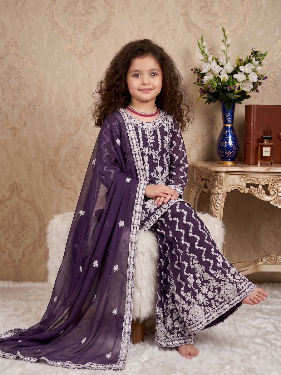 Purple Heavy fox georgette Embroidered Ethnic Casual Festival Party Wedding Salwars Girls Wear