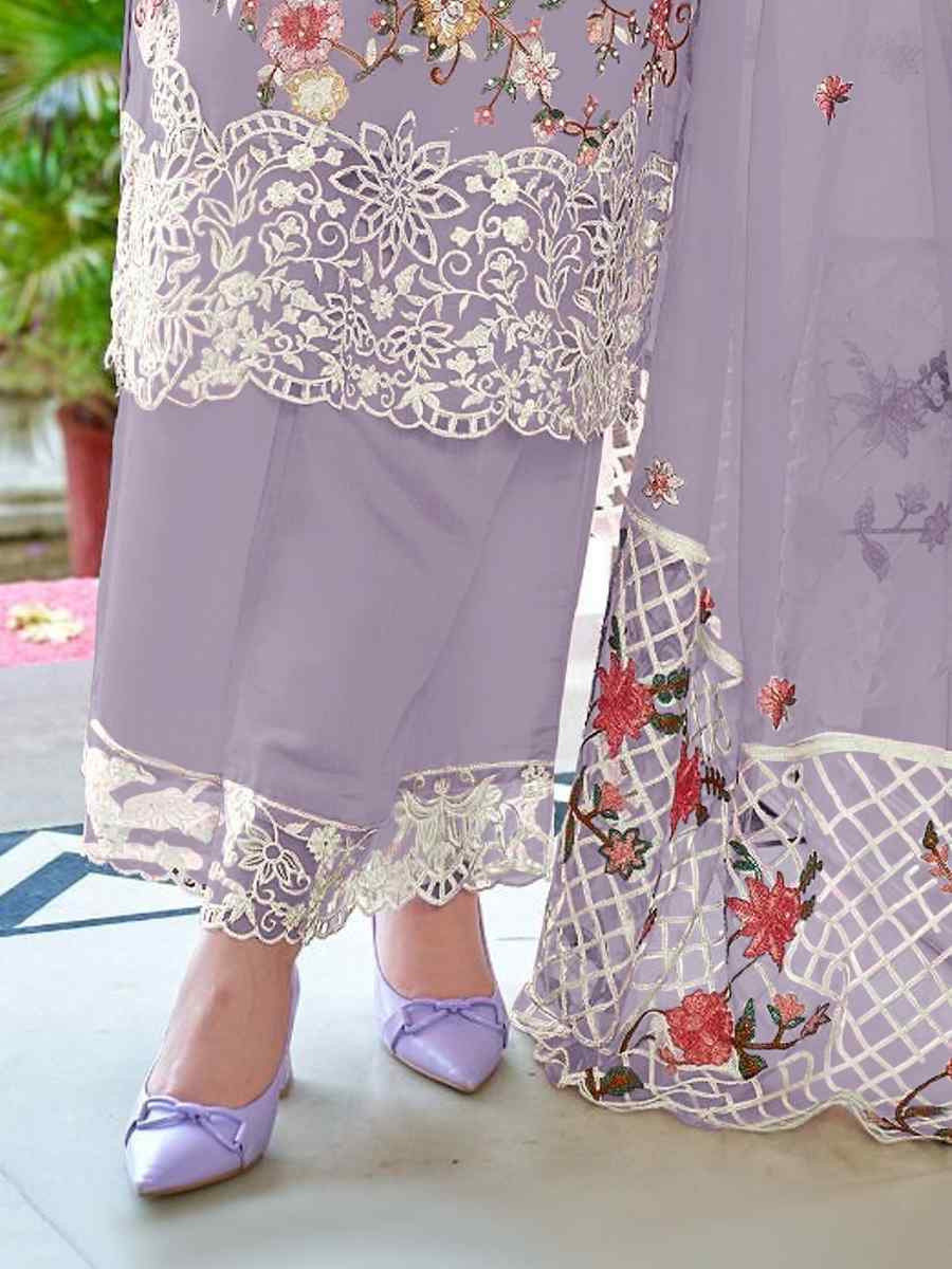 Purple Heavy Fox Georgette Embroidered Festival Wedding Pant Salwar Kameez