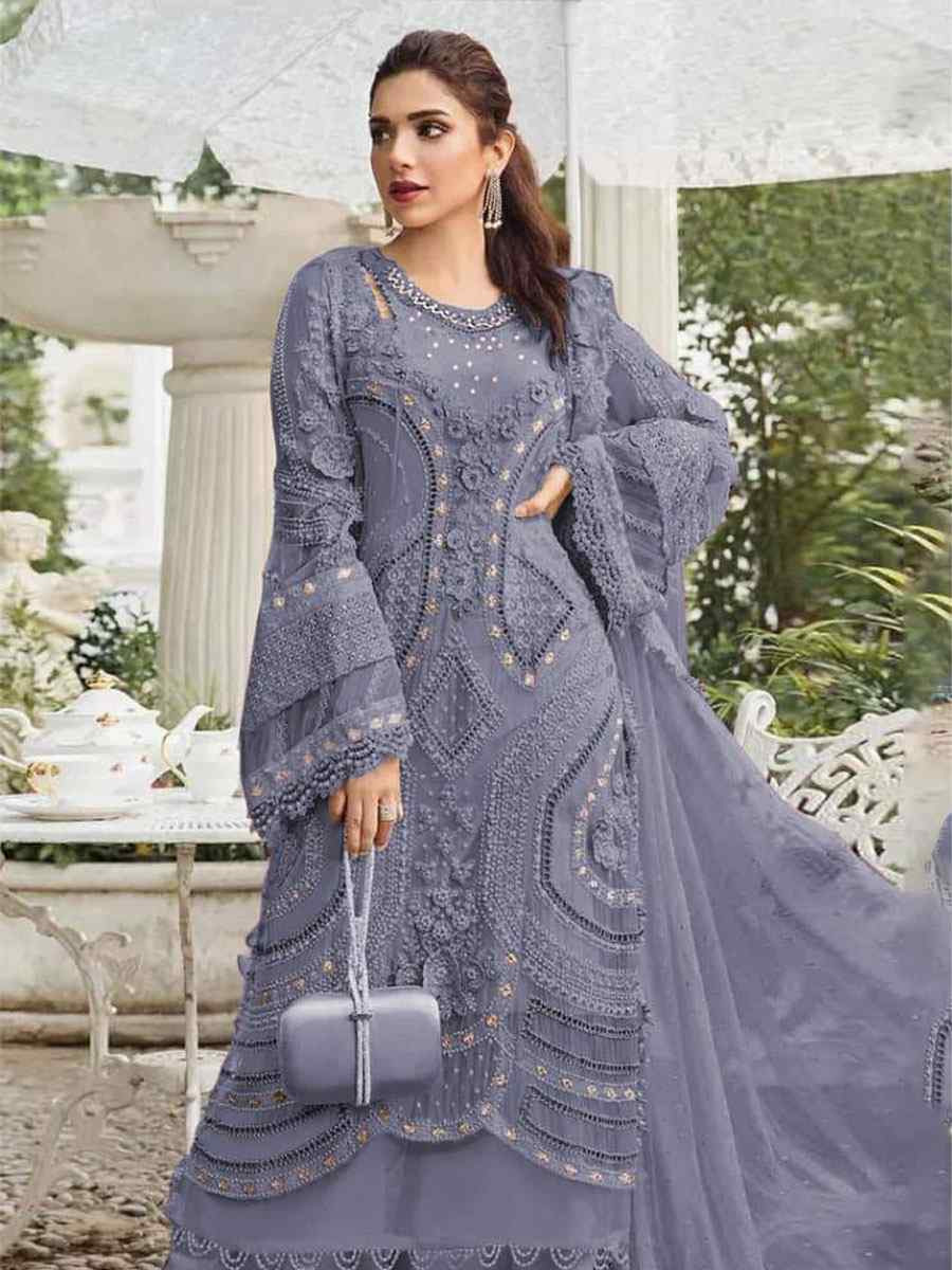 Purple Heavy Fox Georgette Embroidered Festival Wedding Pant Salwar Kameez