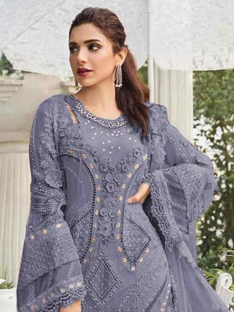 Purple Heavy Fox Georgette Embroidered Festival Wedding Pant Salwar Kameez