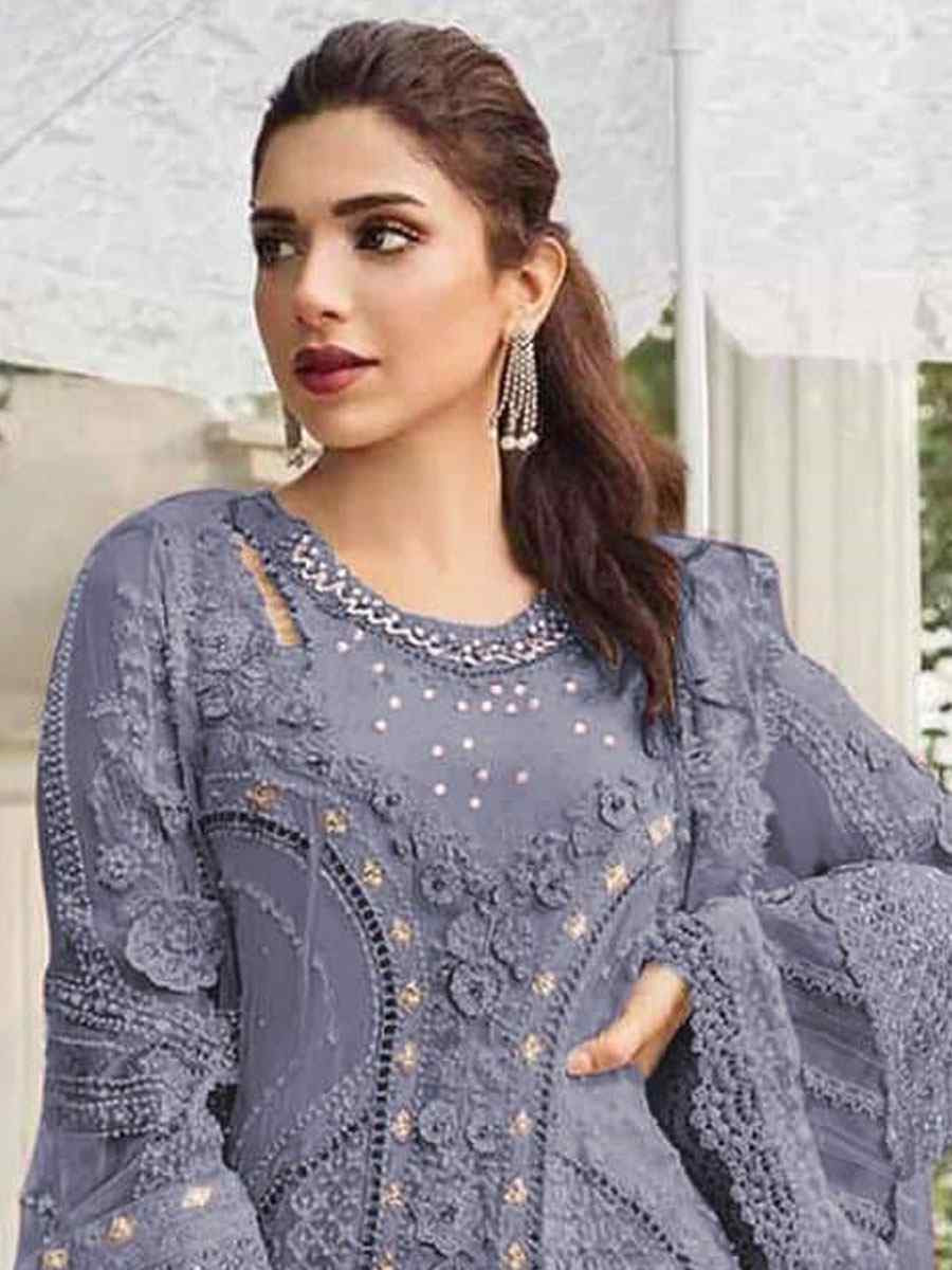 Purple Heavy Fox Georgette Embroidered Festival Wedding Pant Salwar Kameez