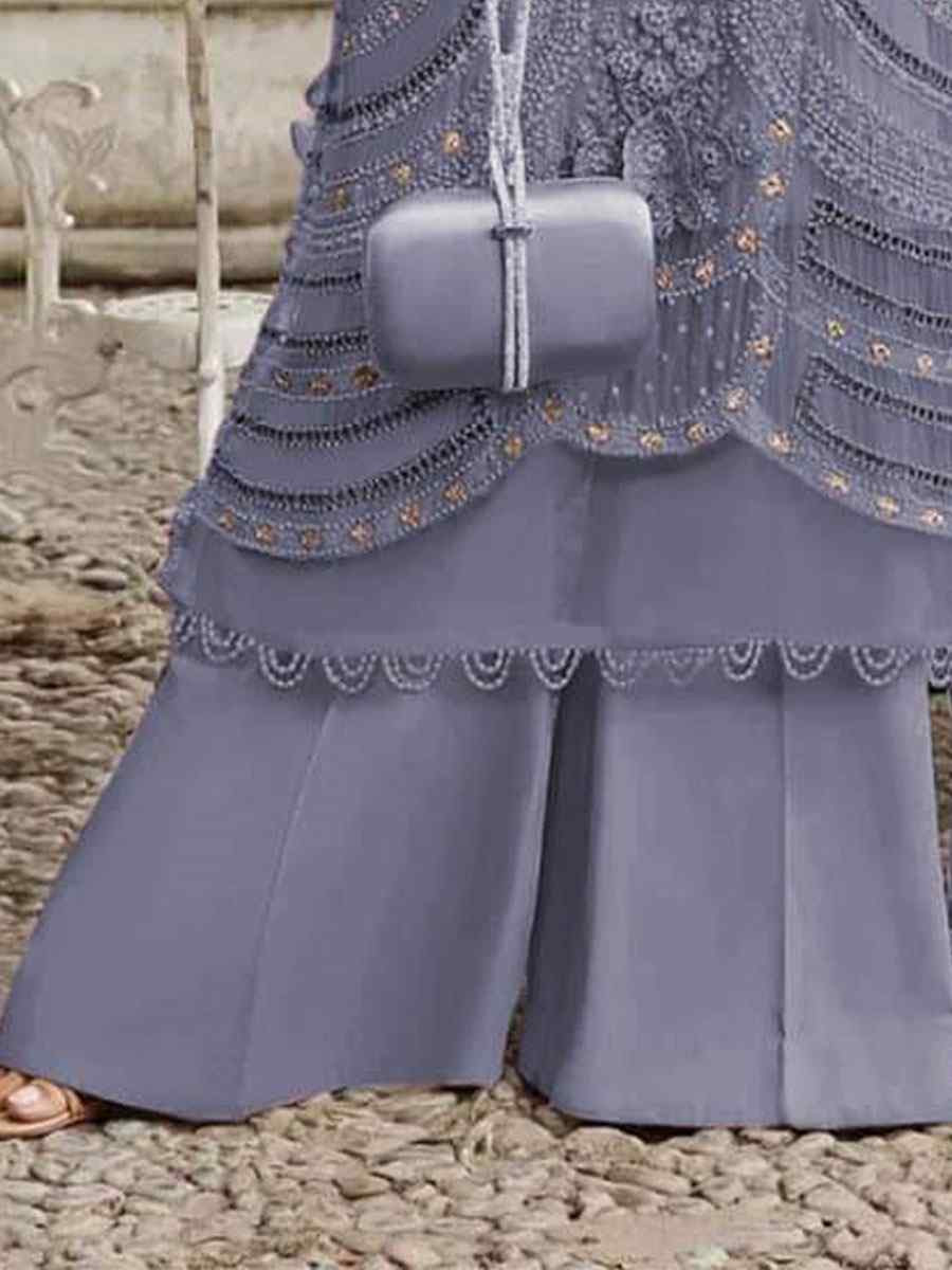 Purple Heavy Fox Georgette Embroidered Festival Wedding Pant Salwar Kameez