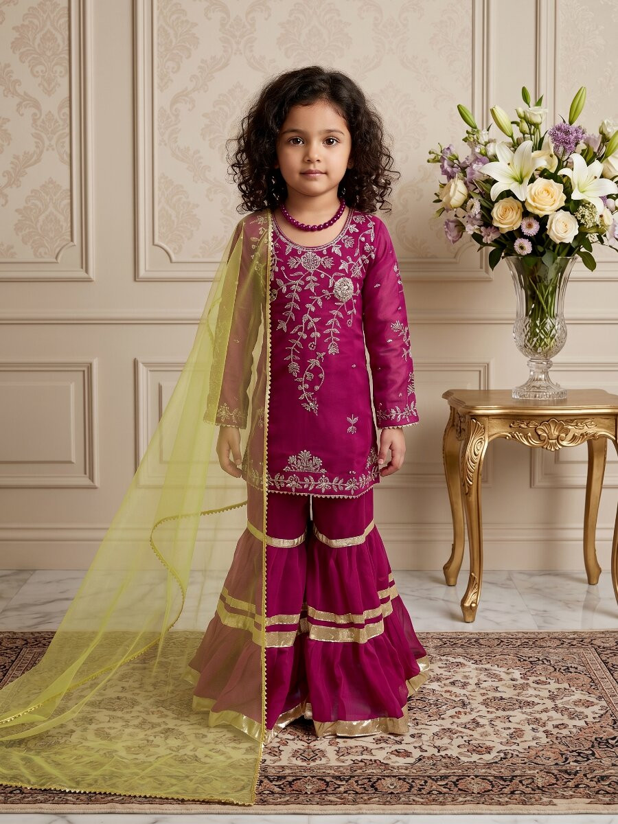 Purple Heavy fox georgette Embroidered Sequins Ethnic Casual Festival Party Wedding Kurta Sharara Girls Wear