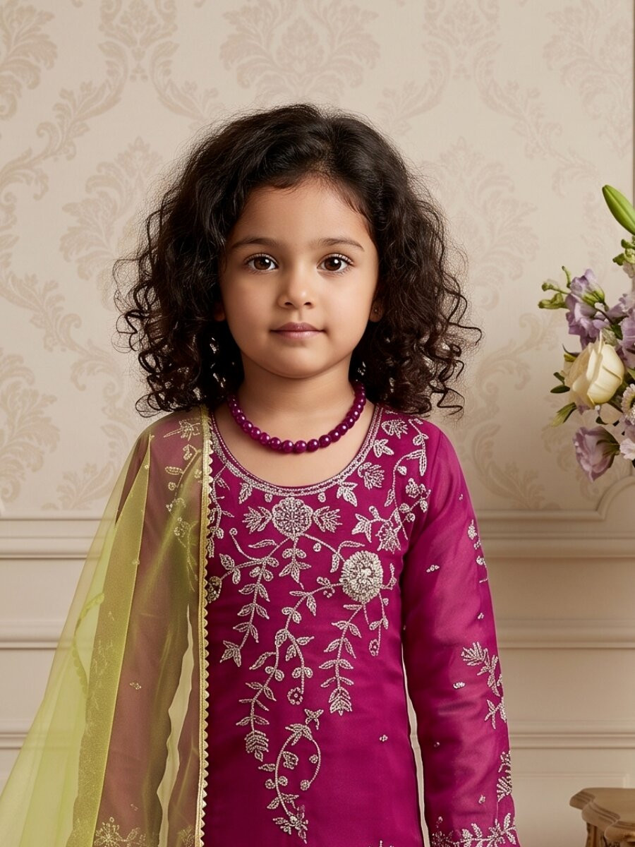 Purple Heavy fox georgette Embroidered Sequins Ethnic Casual Festival Party Wedding Kurta Sharara Girls Wear