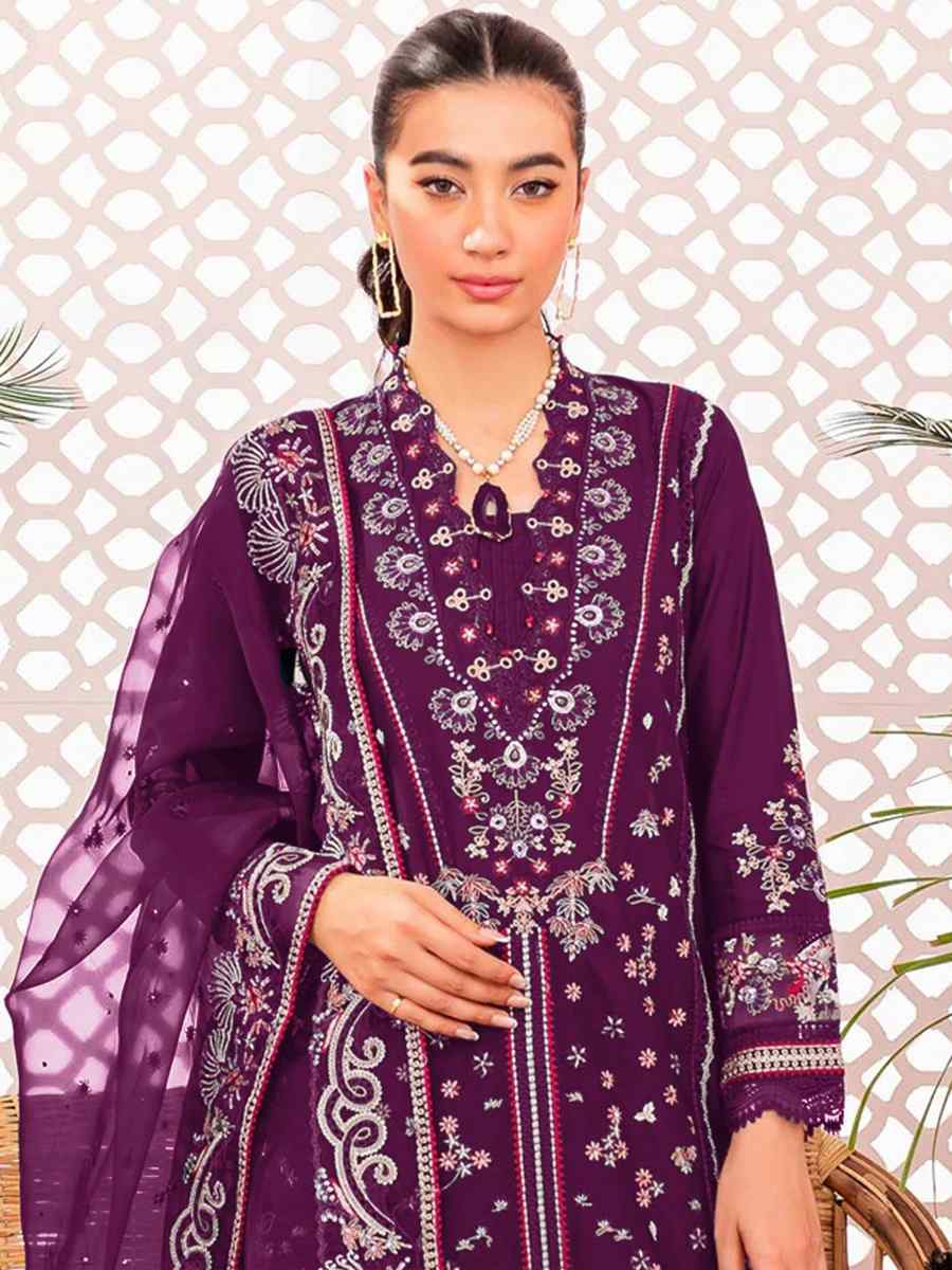 Purple Heavy Georgette Embroidered Festival Casual Pant Salwar Kameez