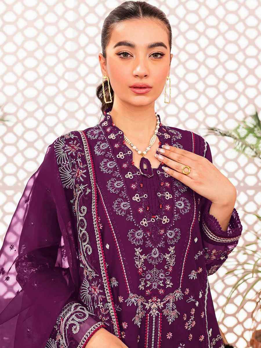 Purple Heavy Georgette Embroidered Festival Casual Pant Salwar Kameez