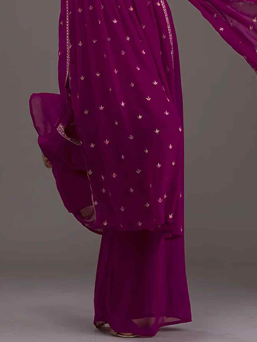Purple Heavy Georgette Embroidered Festival Mehendi Ready Sharara Pant Salwar Kameez
