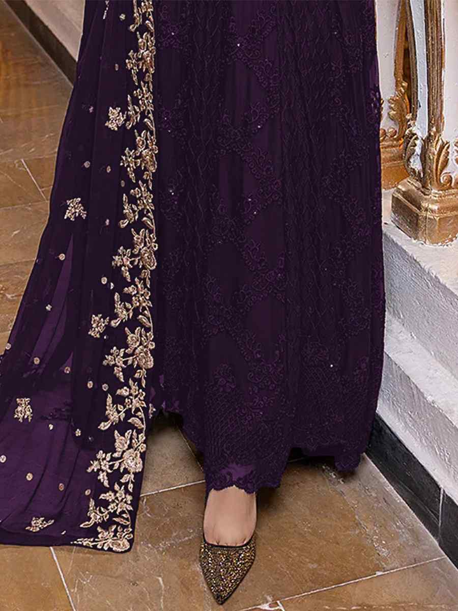 Purple Heavy Georgette Embroidered Festival Party Pant Salwar Kameez