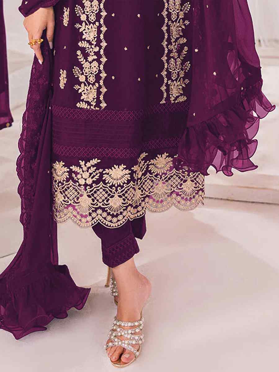 Purple Heavy Georgette Embroidered Festival Party Pant Salwar Kameez