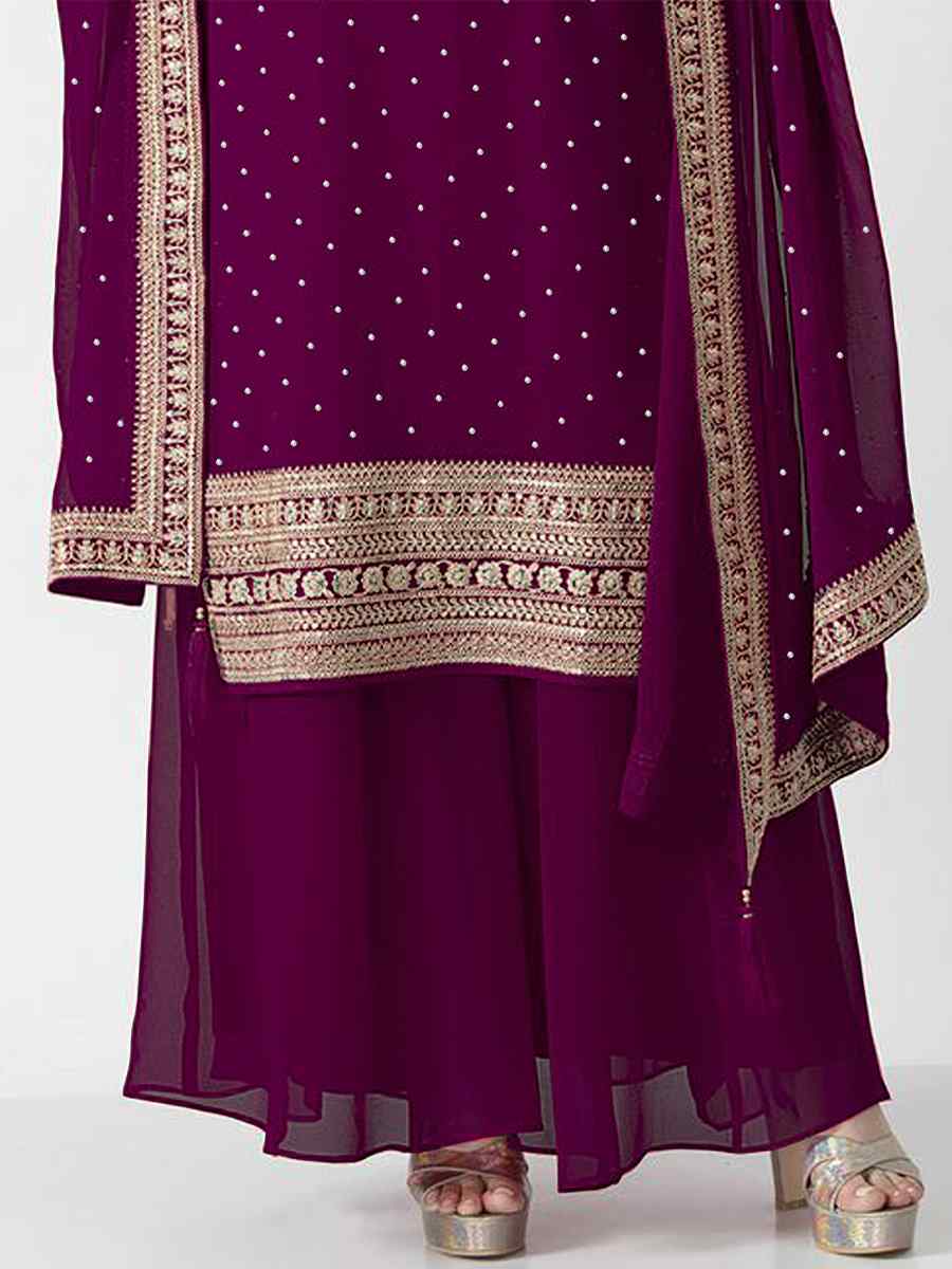 Purple Heavy Georgette Embroidered Festival Party Ready Palazzo Pant Salwar Kameez