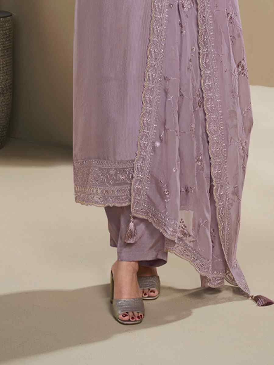 Purple Heavy Natural Crep Embroidered Festival Wedding Pant Salwar Kameez