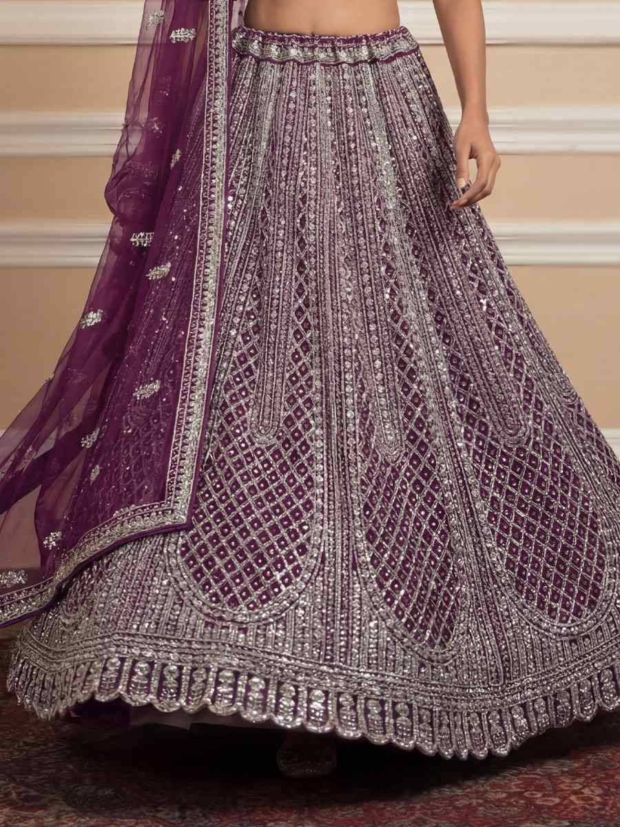 Purple Heavy Net Embroidery Bridal Wedding Reception Festival Heavy Border Lehenga Choli