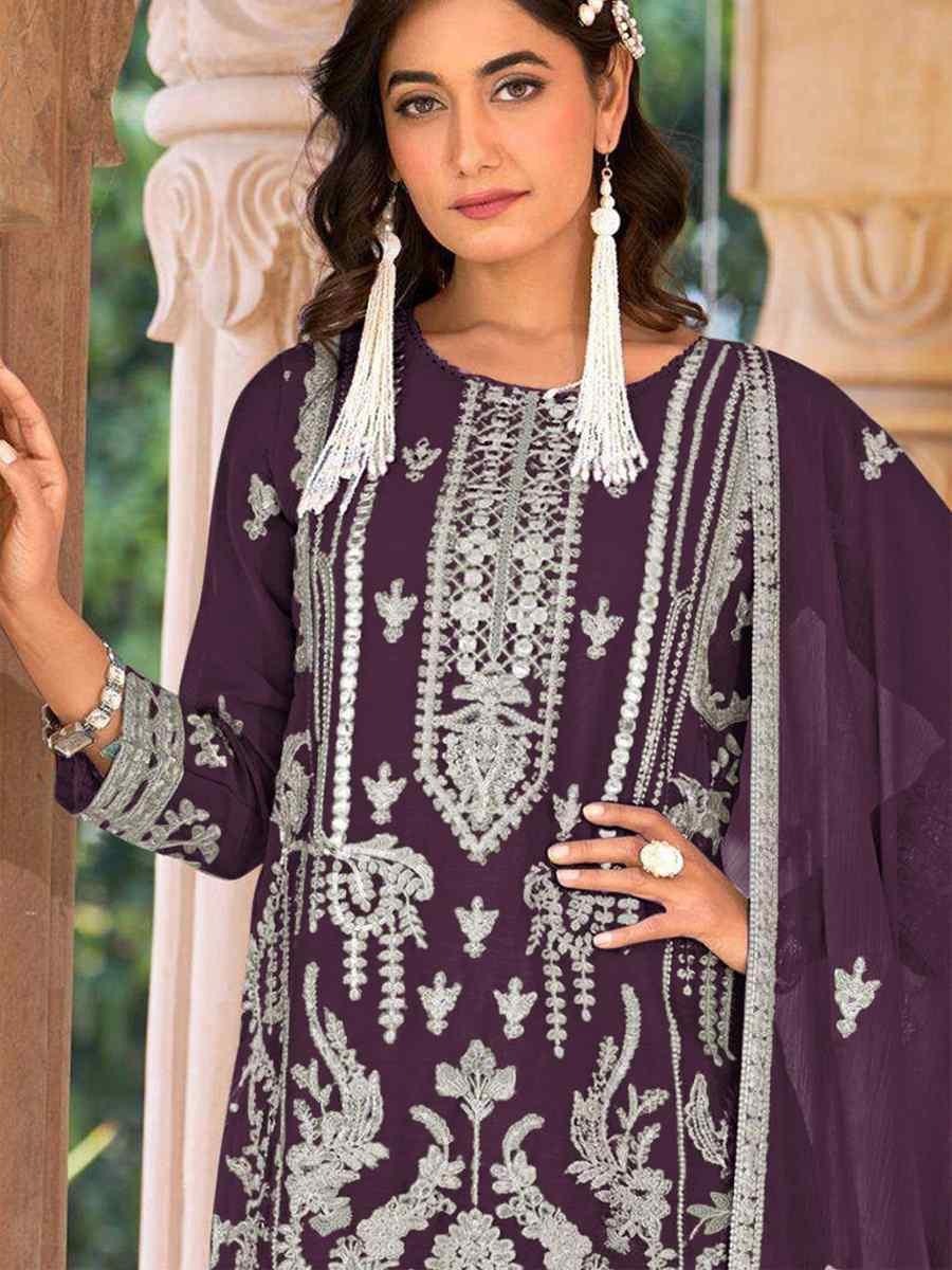 Purple Heavy Nylon Organza Embroidered Festival Wedding Sharara Pant Salwar Kameez