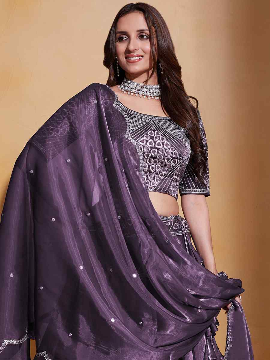 Purple Heavy Organza Embroidered Festival Party Wear Circular Lehenga Choli