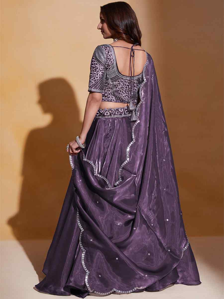 Purple Heavy Organza Embroidered Festival Party Wear Circular Lehenga Choli