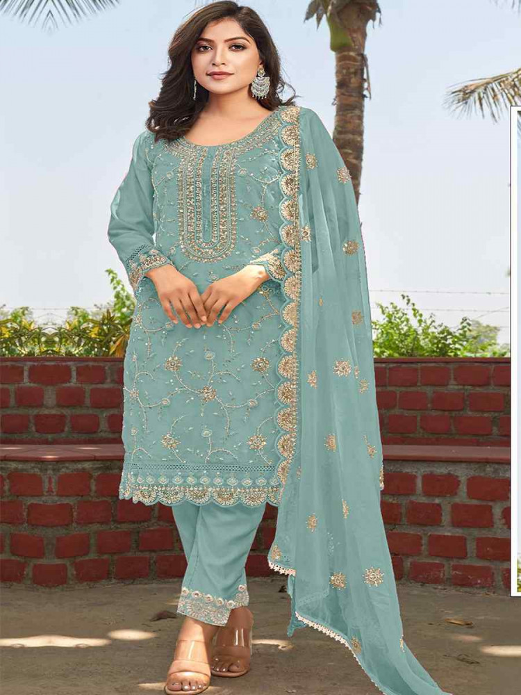 Purple Heavy Organza Embroidered Festival Wedding Pant Salwar Kameez