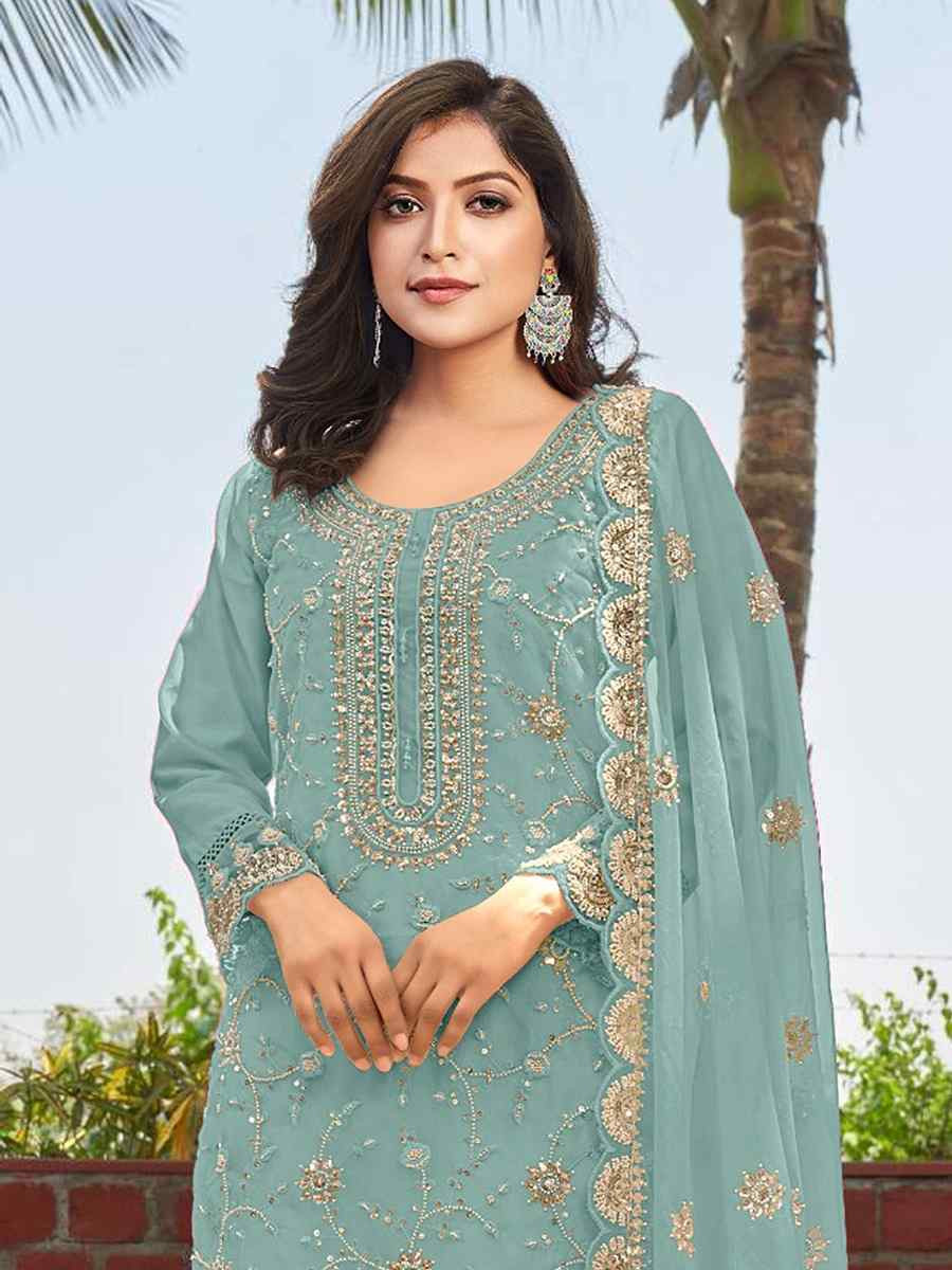 Purple Heavy Organza Embroidered Festival Wedding Pant Salwar Kameez