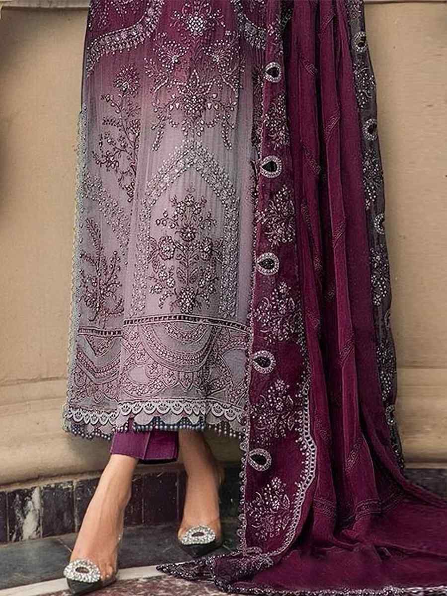 Purple Heavy Organza Embroidered Festival Wedding Pant Salwar Kameez