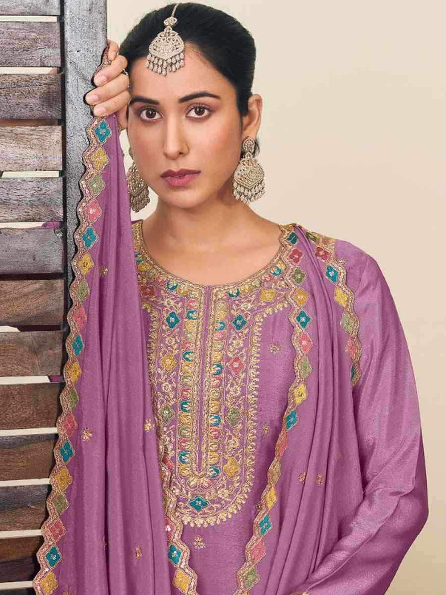 Purple Heavy Premium Chinon Embroidery Party Wedding Festival Casual Ready Kurti Lehenga Choli