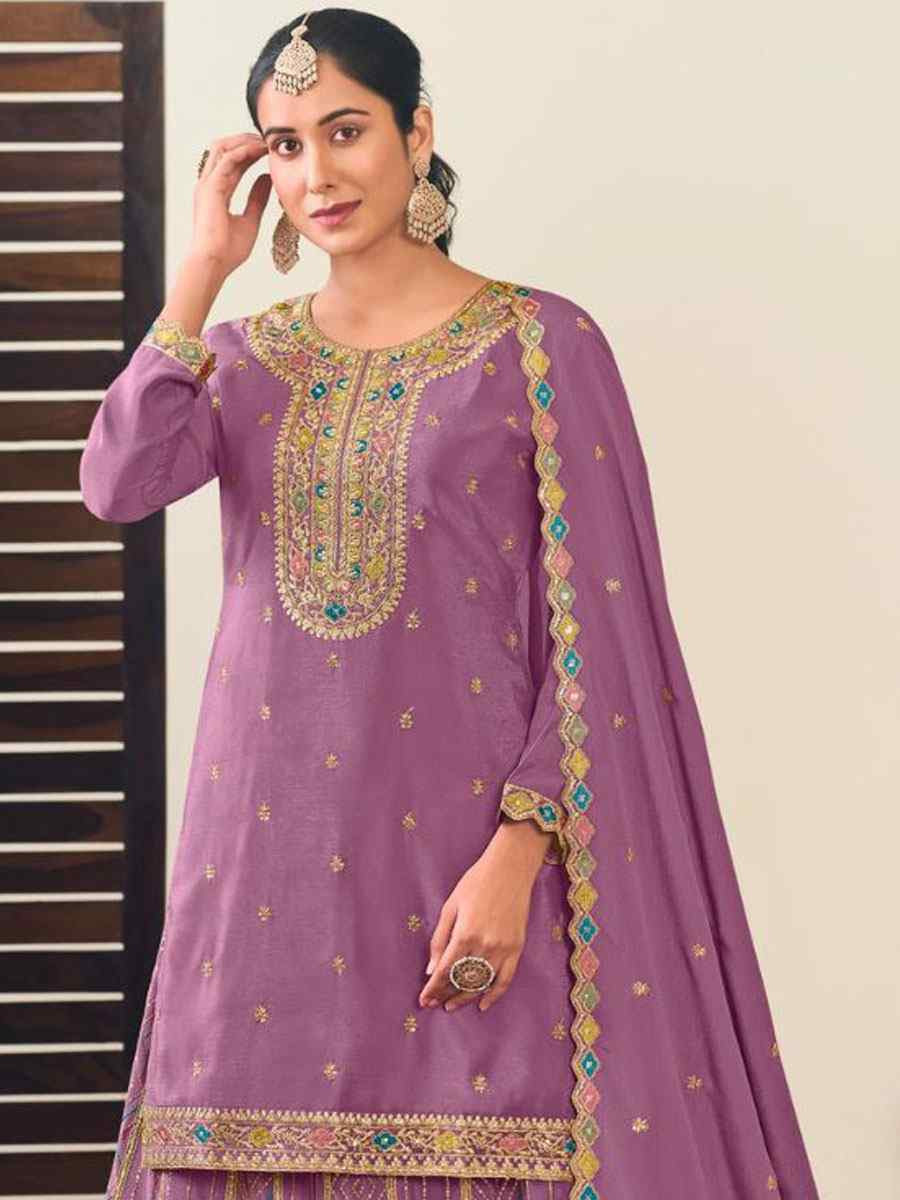 Purple Heavy Premium Chinon Embroidery Party Wedding Festival Casual Ready Kurti Lehenga Choli