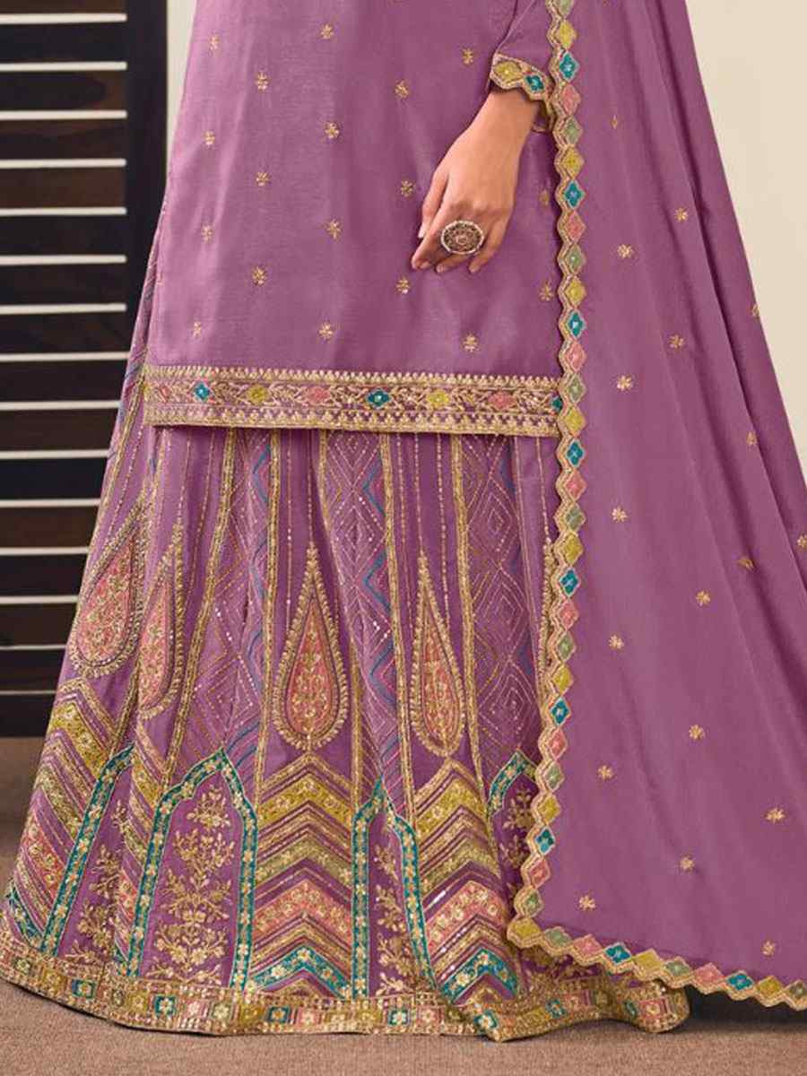 Purple Heavy Premium Chinon Embroidery Party Wedding Festival Casual Ready Kurti Lehenga Choli