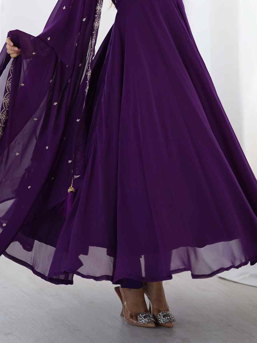 Purple Heavy Pure Soft Fox Georgette Embroidered Festival Casual Ready Anarkali Salwar Kameez