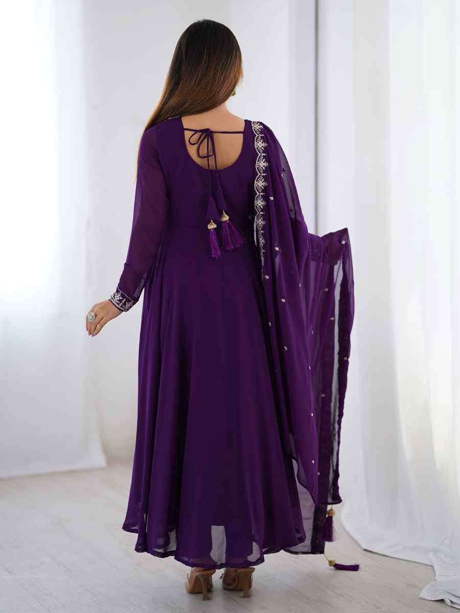 Purple Heavy Pure Soft Fox Georgette Embroidered Festival Casual Ready Anarkali Salwar Kameez