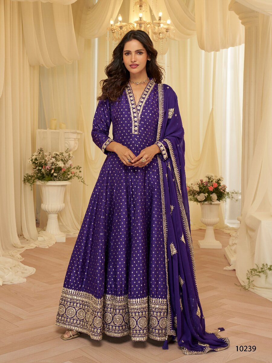 Purple Heavy Pure Viscos Jecquard Silk Embroidery Zari Wedding Party Festival Casual Ready Anarkali Salwar Kameez