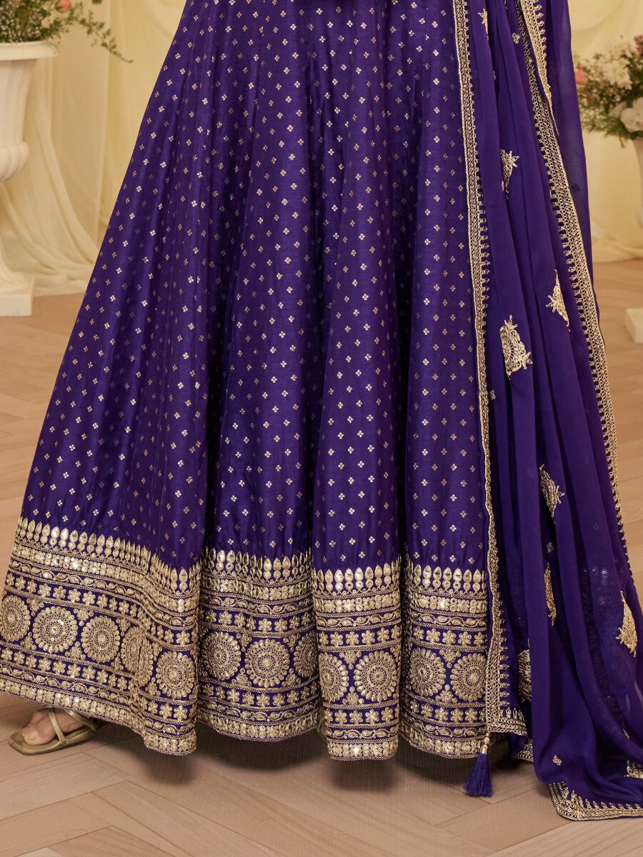 Purple Heavy Pure Viscos Jecquard Silk Embroidery Zari Wedding Party Festival Casual Ready Anarkali Salwar Kameez