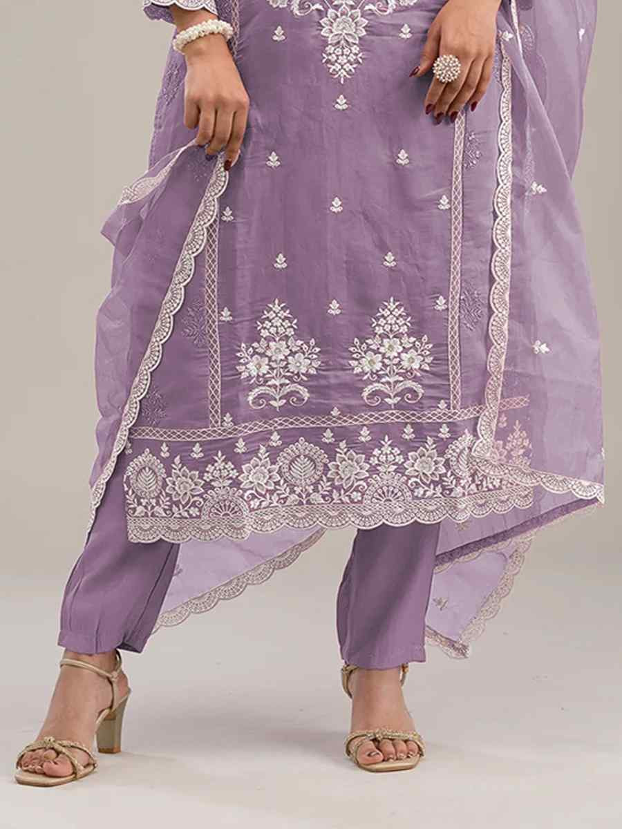 Purple Heavy Pv Cotton Embroidered Festival Wedding Pant Salwar Kameez