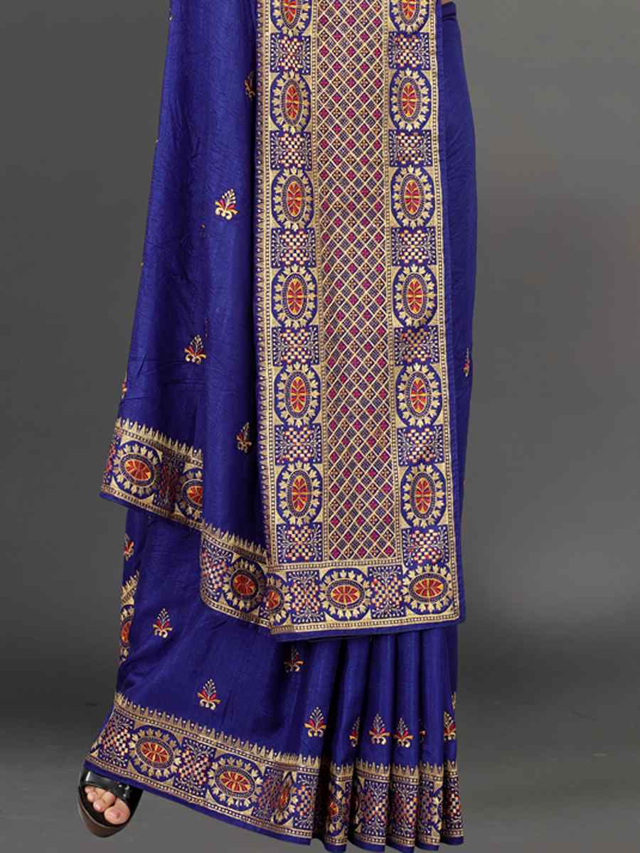 Purple Heavy Rangoli Silk Embroidered Wedding Festival Heavy Border Saree