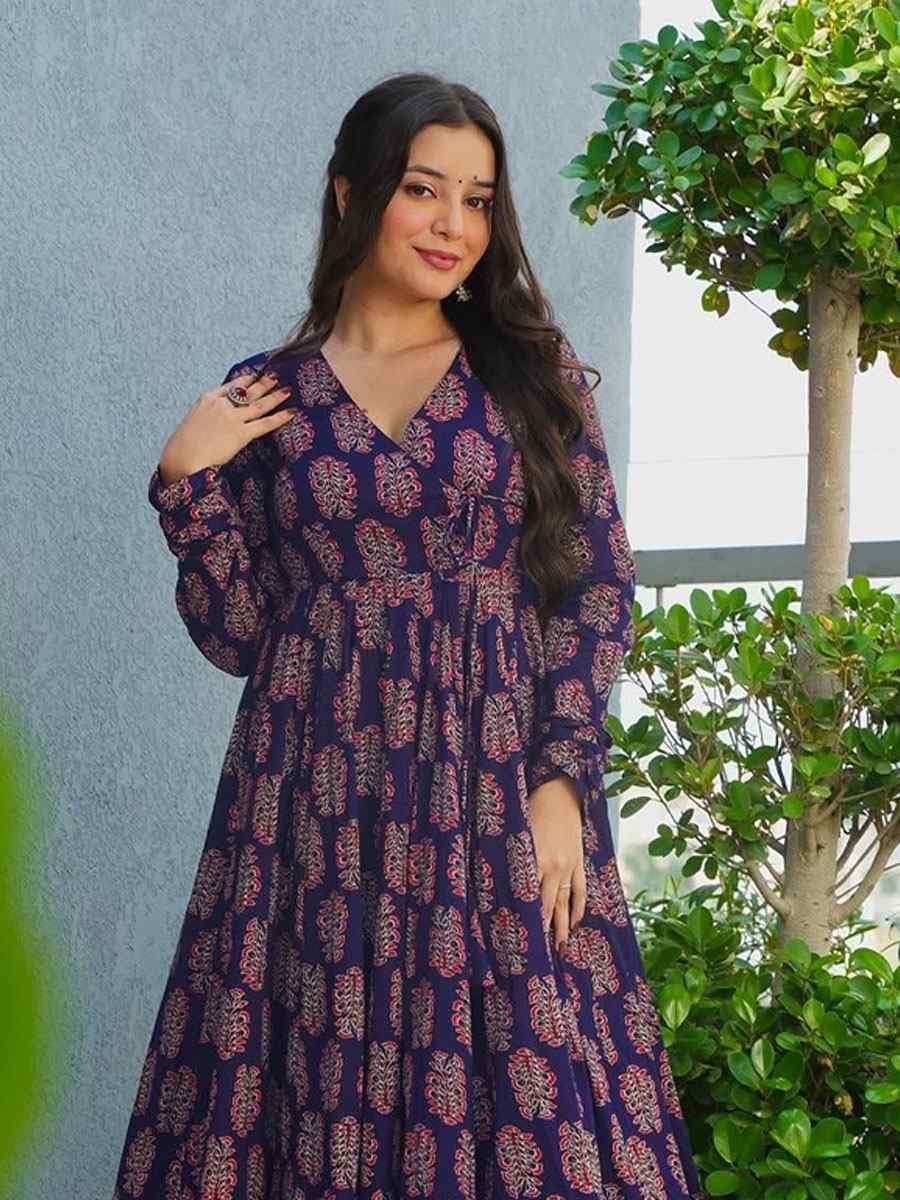 Purple Heavy Rayon Printed Festival Casual Kurti with Bottom
